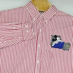 Disney Store Women's Shirt L/XL Red White Stripe Mickey Mouse Embroidered